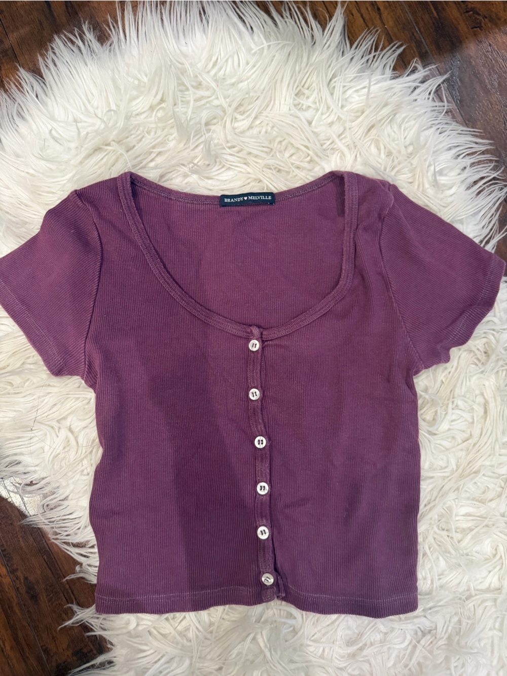 Brandy Melville Plum Scoop-Neck Button-Front Crop Top
